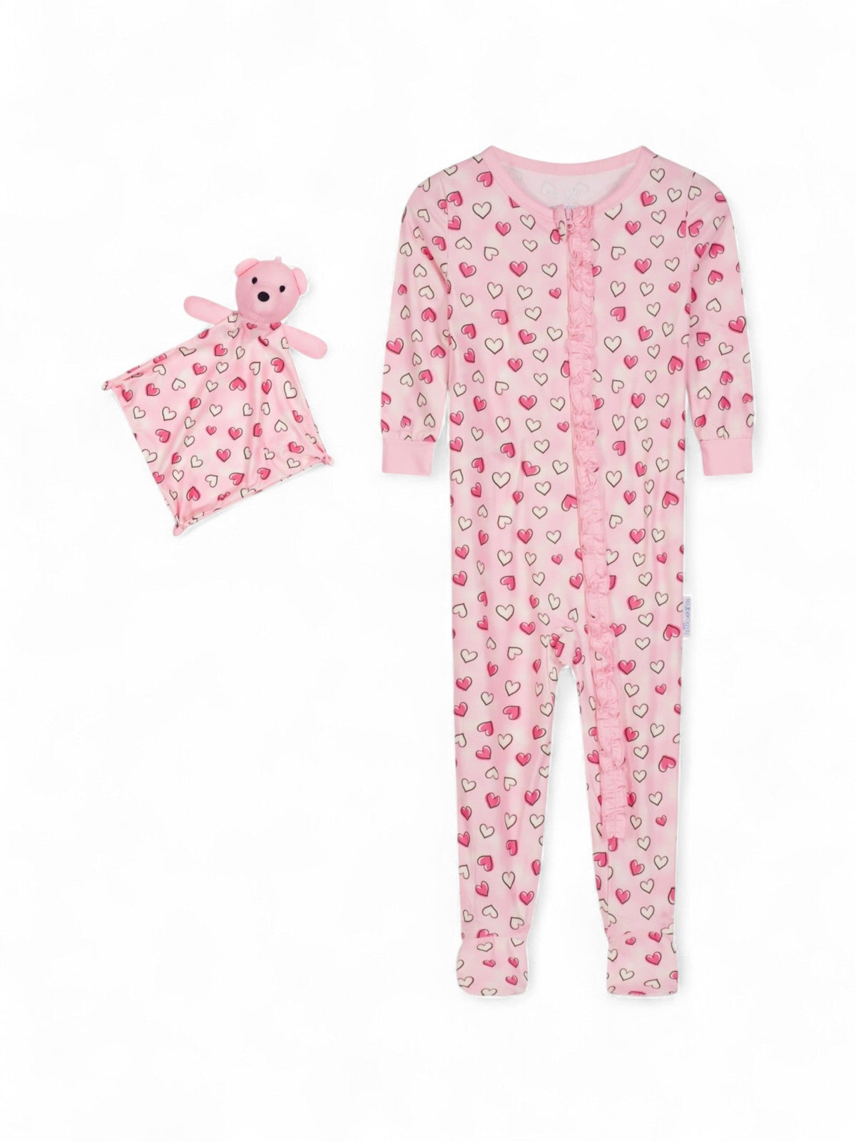 Image for Kids Girl's Hearts Printed Jumpsuit Matching Blankie Baby,Rose