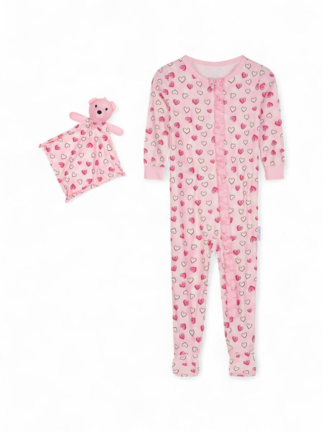 Image for Kids Girl's Hearts Printed Jumpsuit Matching Blankie Baby,Rose