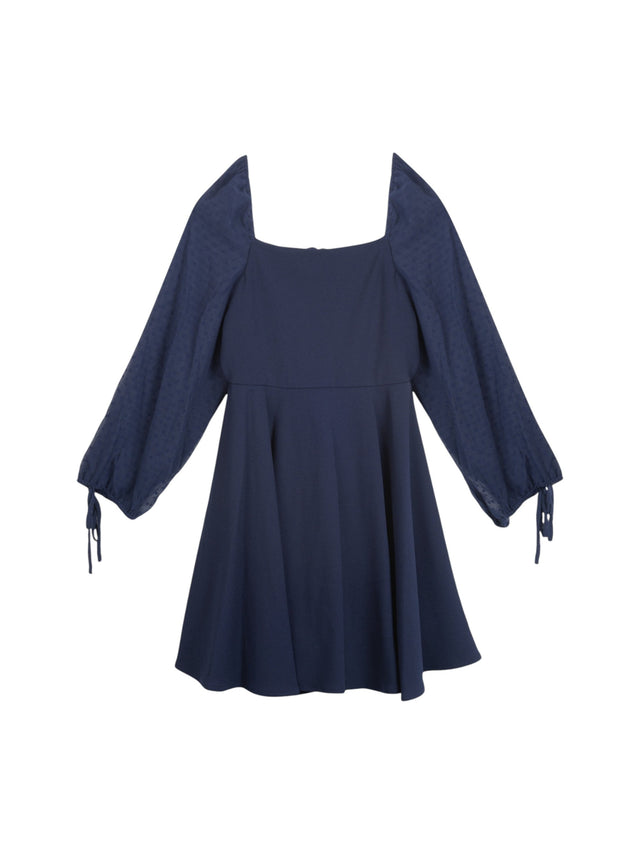 Image for Kids Girl's Knitted Dress Mesh Sleeves,Navy