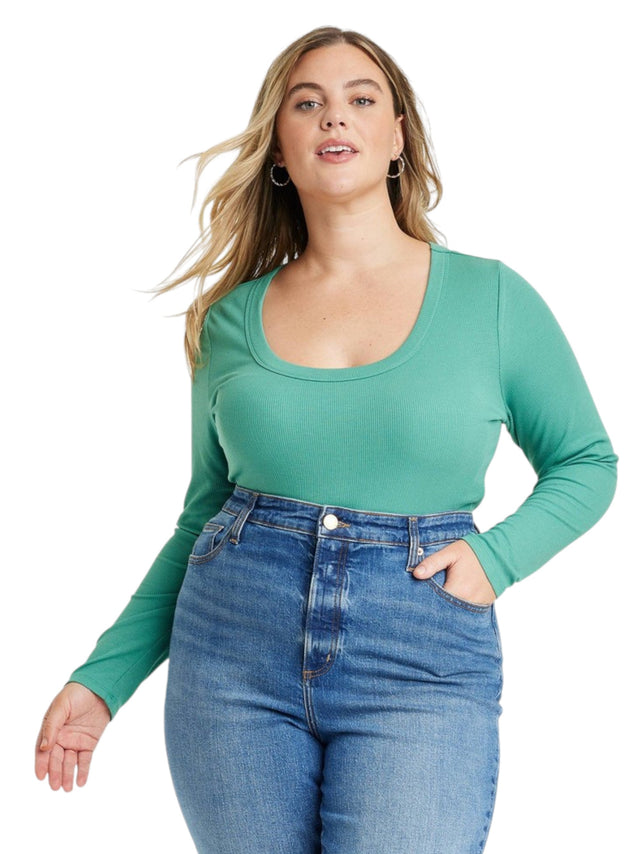 Image for Women's Knitted Ribbed Top,Turquoise