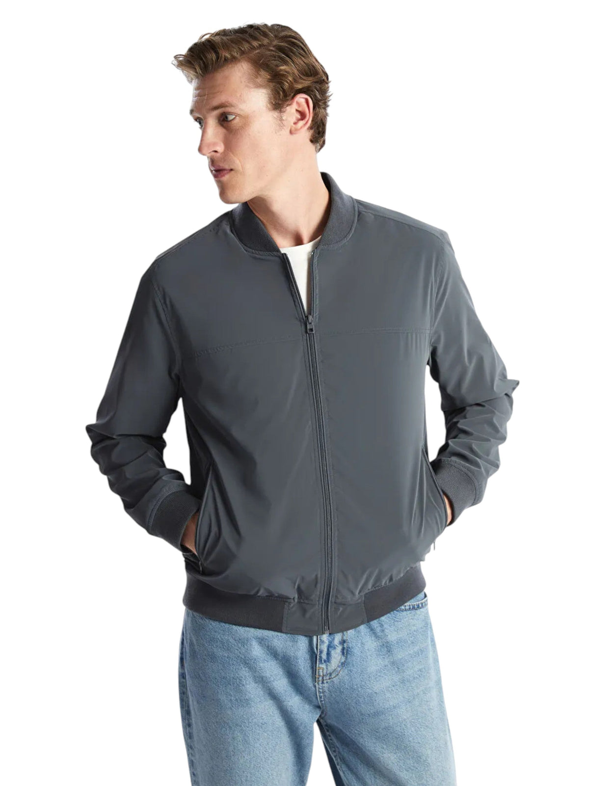 Image for Men's Plain Solid Jacket Two Pockets,Grey