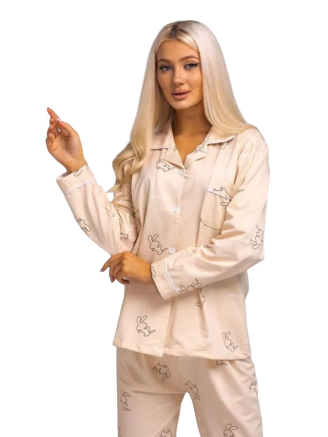Image for Women's Printed Sleepwear Pajama Set Chemise&Pant,Light Peach