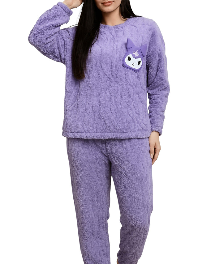 Image for Women's Faux Fur Sleepwear Pajama Set Top&Pant,Purple