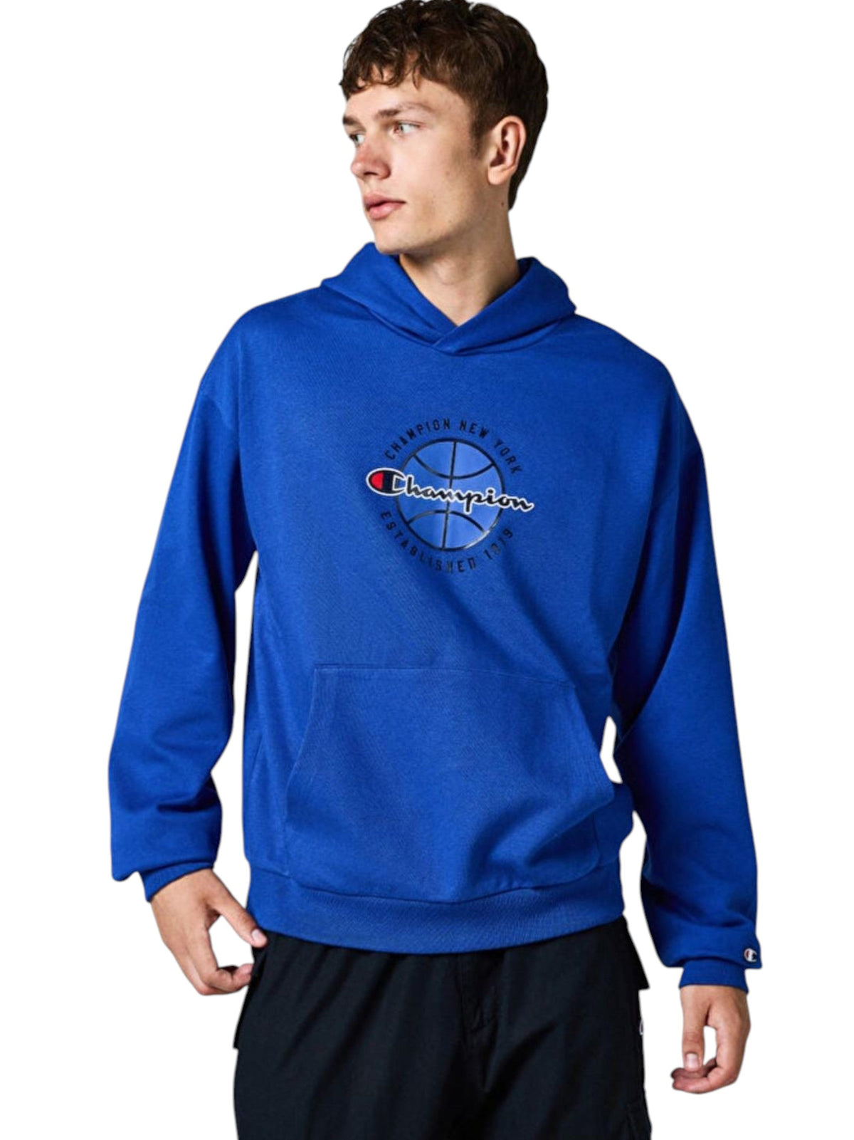 Image for Men's Brand Logo Printed Hoodie,Blue