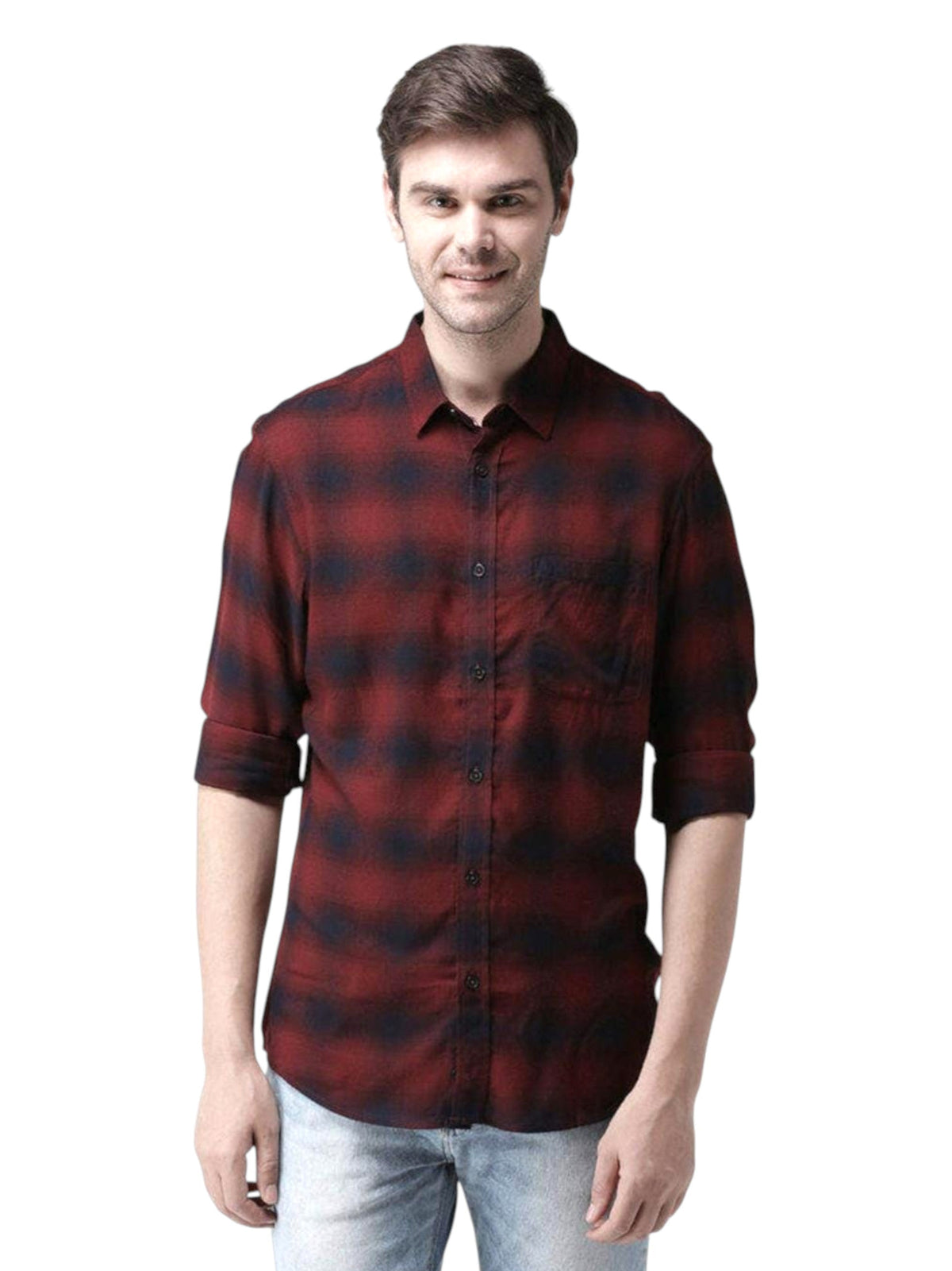 Image for Men's Plaid Dress Shirt,Burgundy