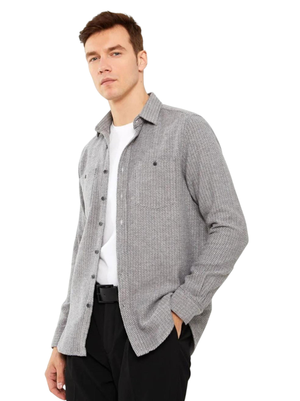 Image for Men's Striped Fleece Dress Shirt,Grey