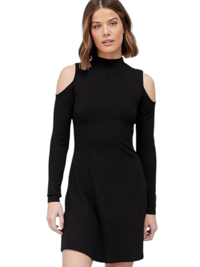Image for Women's Ribbed Cold Shoulders Dress,Black