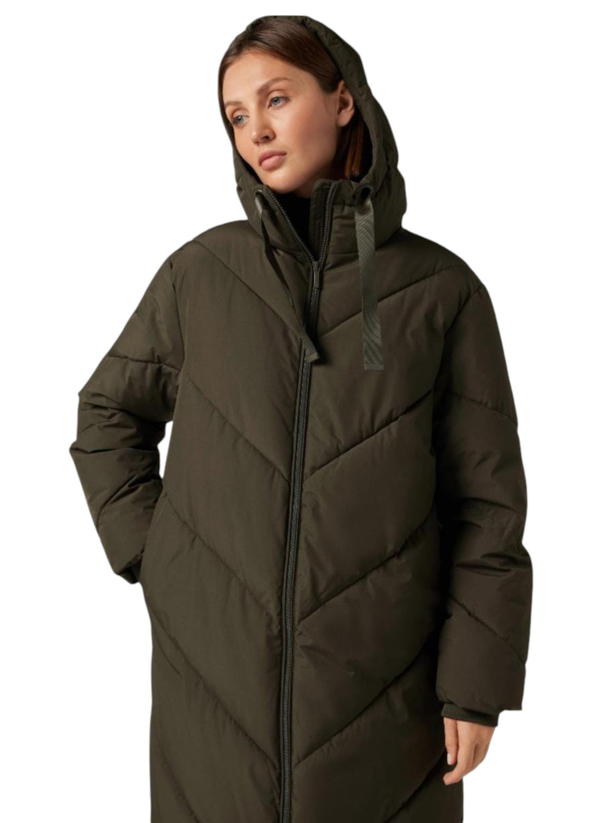 Image for Womne's Quilted Long Jacket,Olive