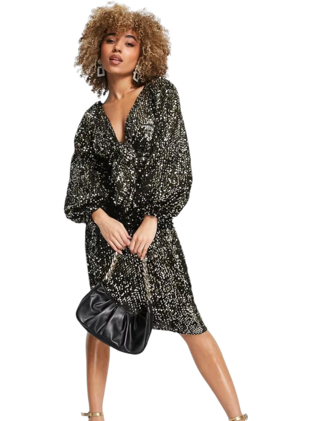 Image for Women's Sequins Open Back Dress,Black/Gold