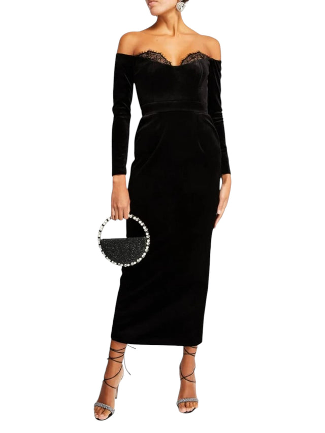 Image for Women's Velour Cold Shoulders Dress,Black