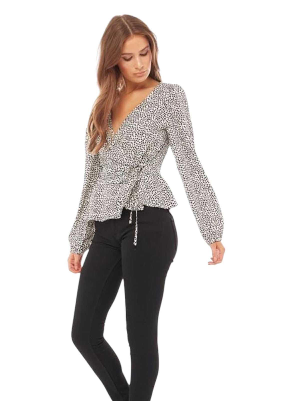 Image for Women's Hearts Printed Ruffled Wrap Top,White