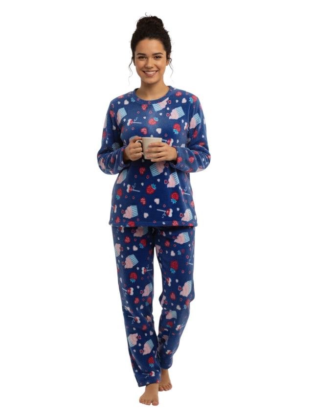 Image for Women's Faux Fur Printed Pajama Set Sweaters&Pant,Blue