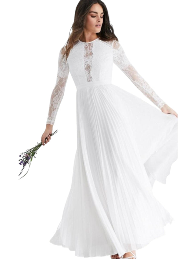 Image for Women's Floral Embroidered Ruffled Dress,White