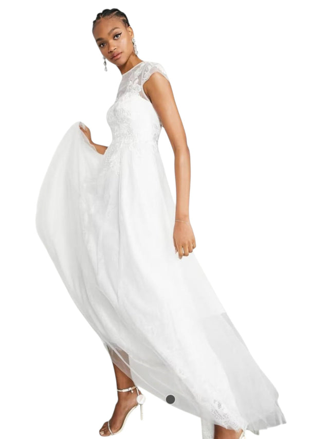 Image for Women's Floral Embroidered Ruffled Wedding Dress,White