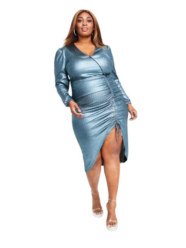 Image for Women's Shiny Mitallic Dress,Aqua