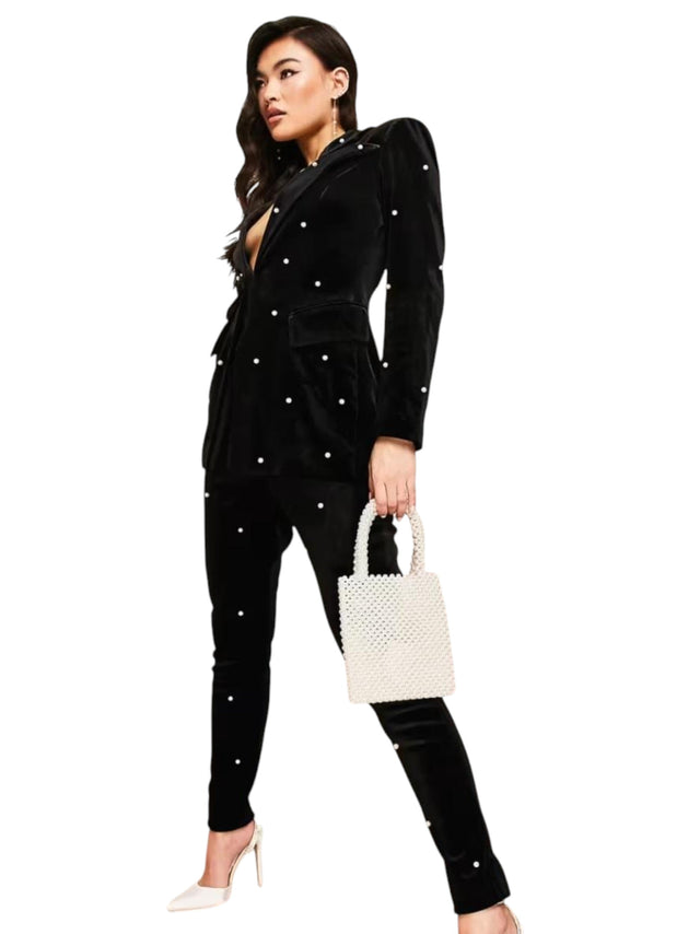Image for Women's Pearls Velour Blazer,Black