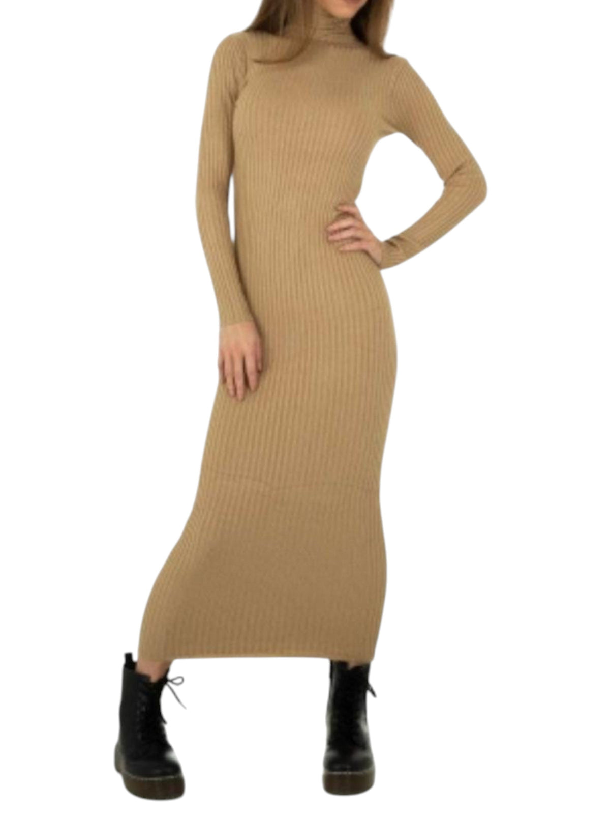 Image for Women's Ribbed Knitted Dress,Sand