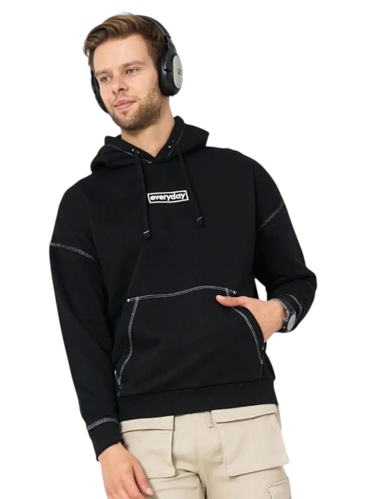 Image for Men's Logo Embroidered Hoodie,Black