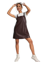 Image for Women's Plain Solid Leather Open Back Dress,Brown