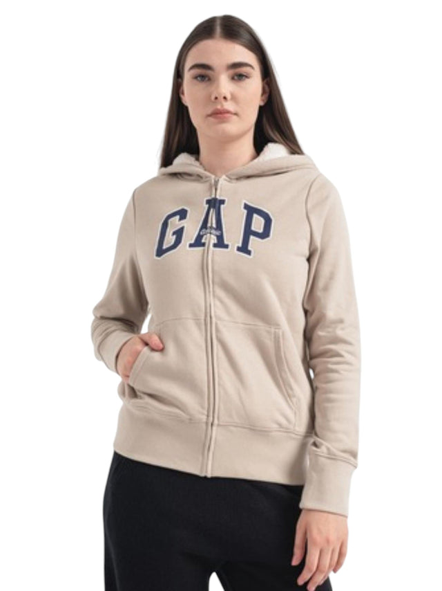 Image for Women's Lined Logo Printed Hoodie,Beige