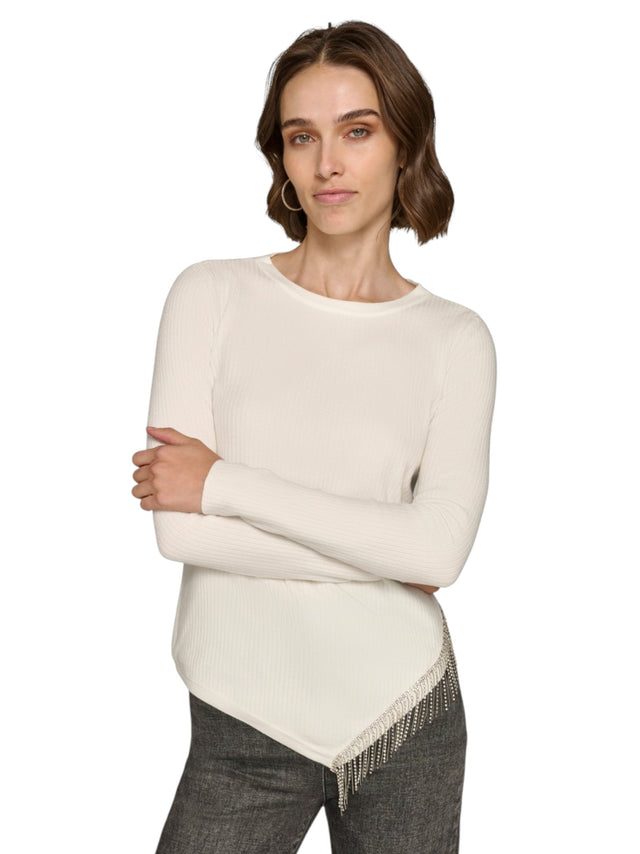 Image for Women's Ribbed Knitted Top,White