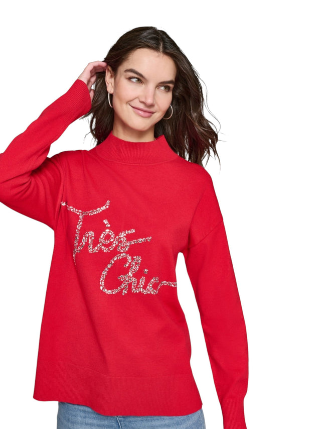 Image for Women's Embellished Graphic Top,Red