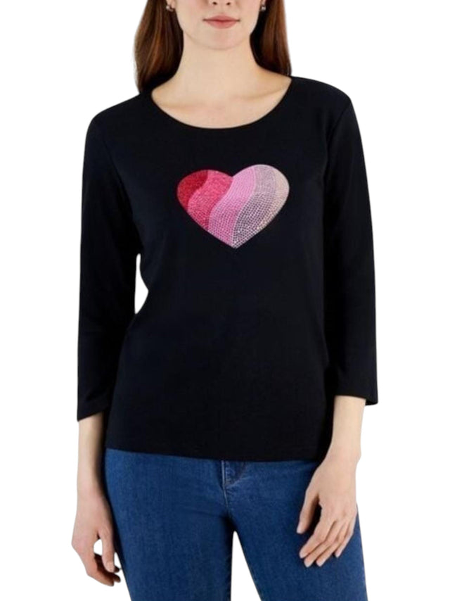 Image for Women's Heart Printed Top,Black 
