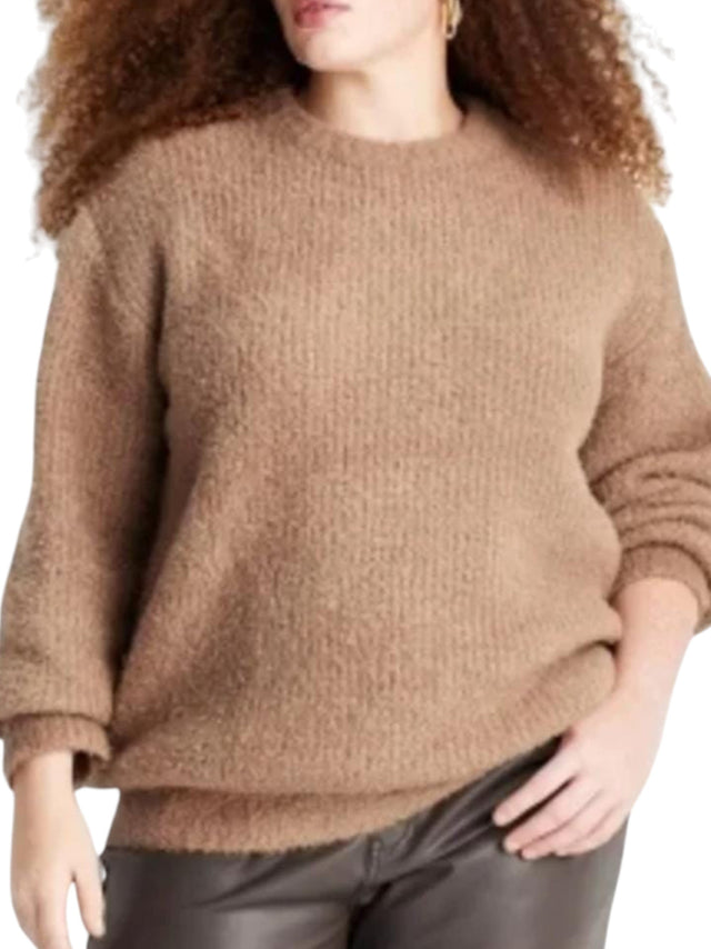 Image for Women's Knitted Faux Fur Sweaters,Light Brown