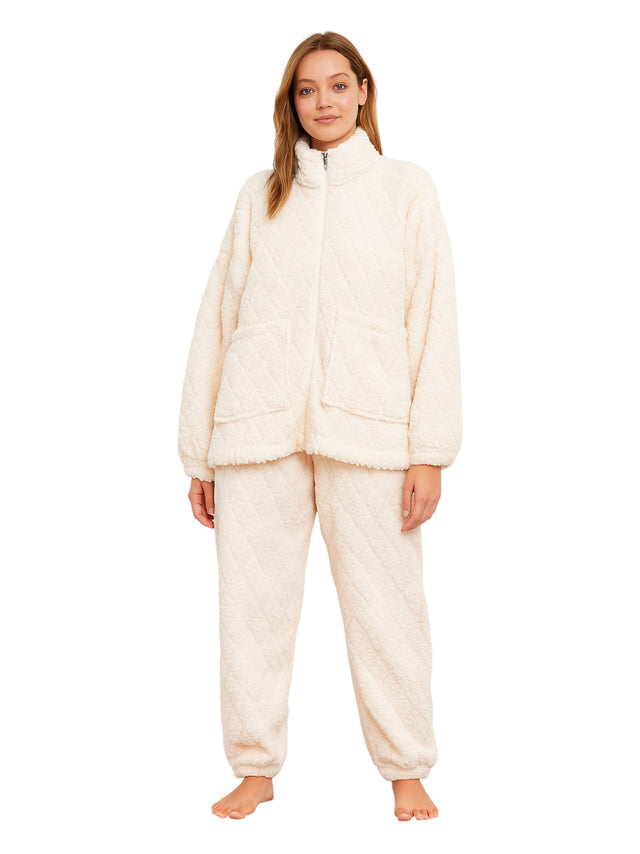 Image for Women's Faux Fur Pajama Set Sweaters&Pant,Cream