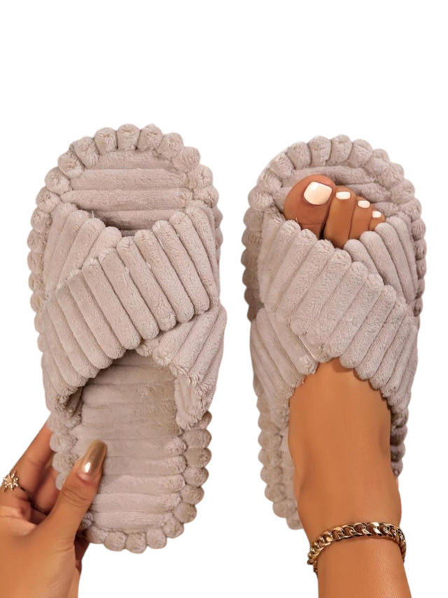 Image for Women's Faux Fur Slippers,Taupe