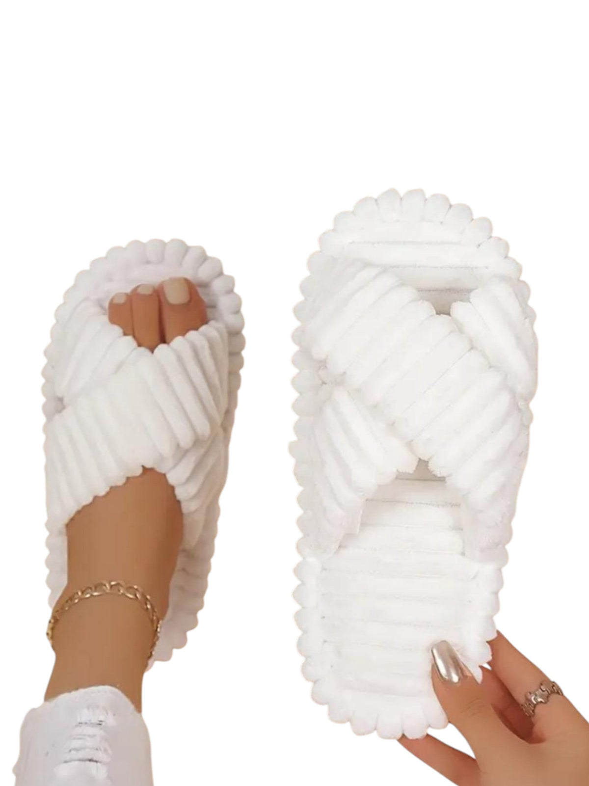 Image for Women's Faux Fur Slippers,White