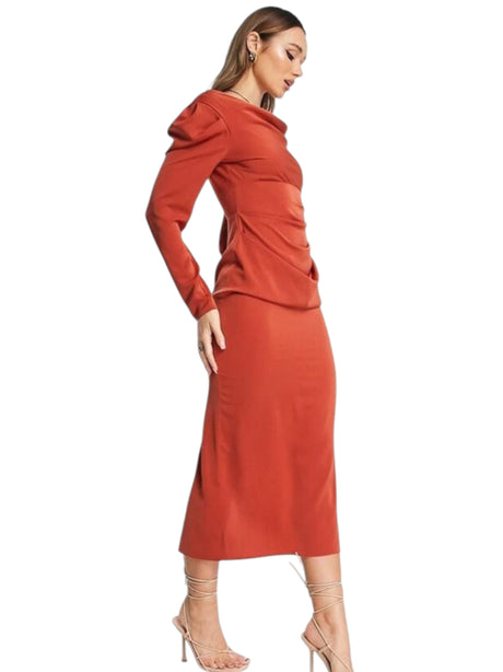 Image for Women's Open Back Plain Dress,Dust Orange