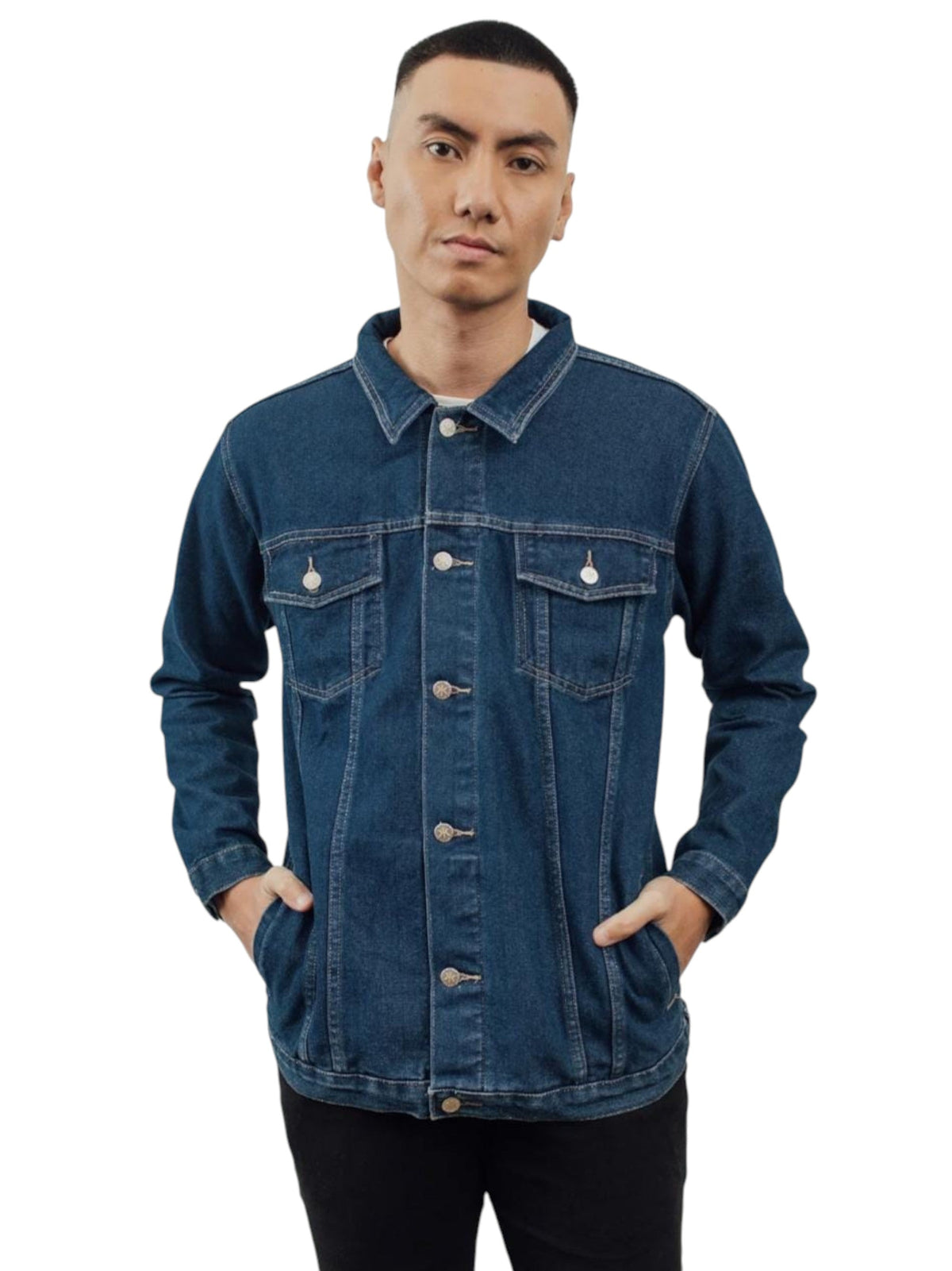 Image for Men's Plain Solid Denim Jacket,Blue