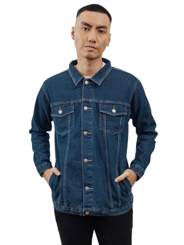 Image for Men's Plain Solid Denim Jacket,Blue
