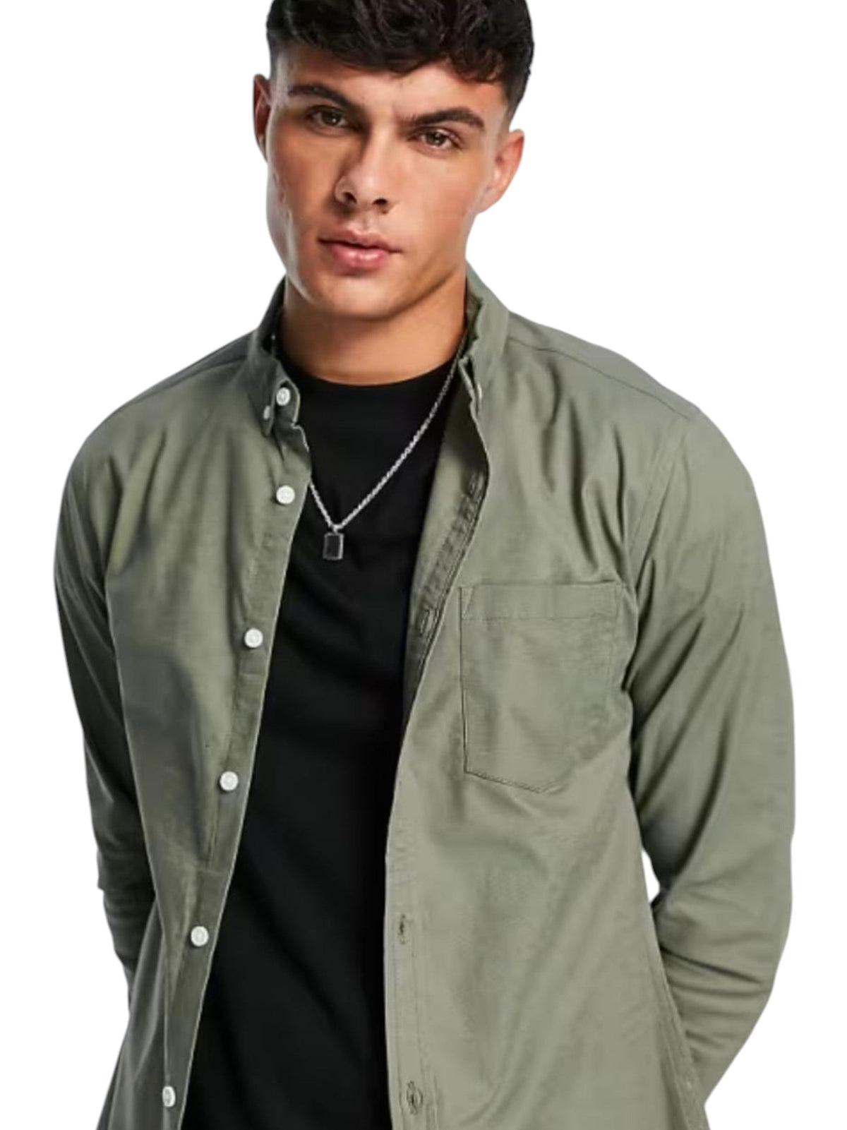 Image for Men's Plain Solid Dress Shirt,Olive
