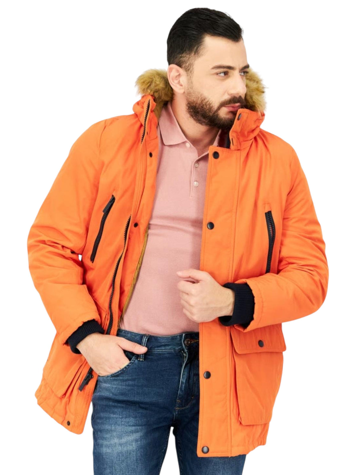 Image for Men's Plain Solid Jacket,Orange 