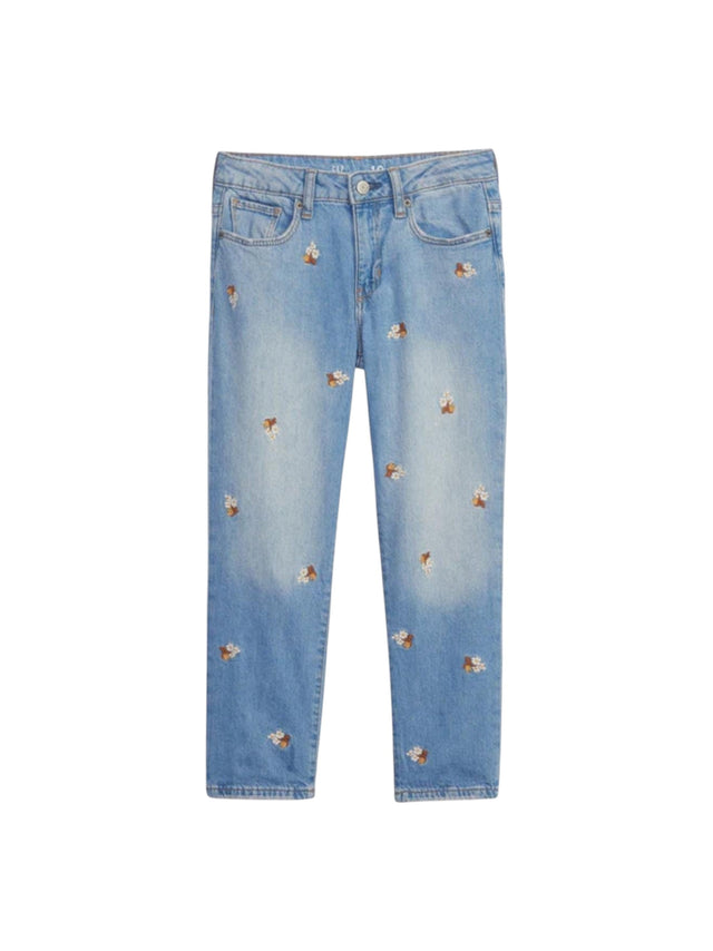 Image for Kids Girl's Washed Floral Jeans,Light Blue 