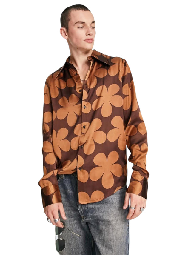 Image for Men's Floral Printed Dress Shirt,Brown