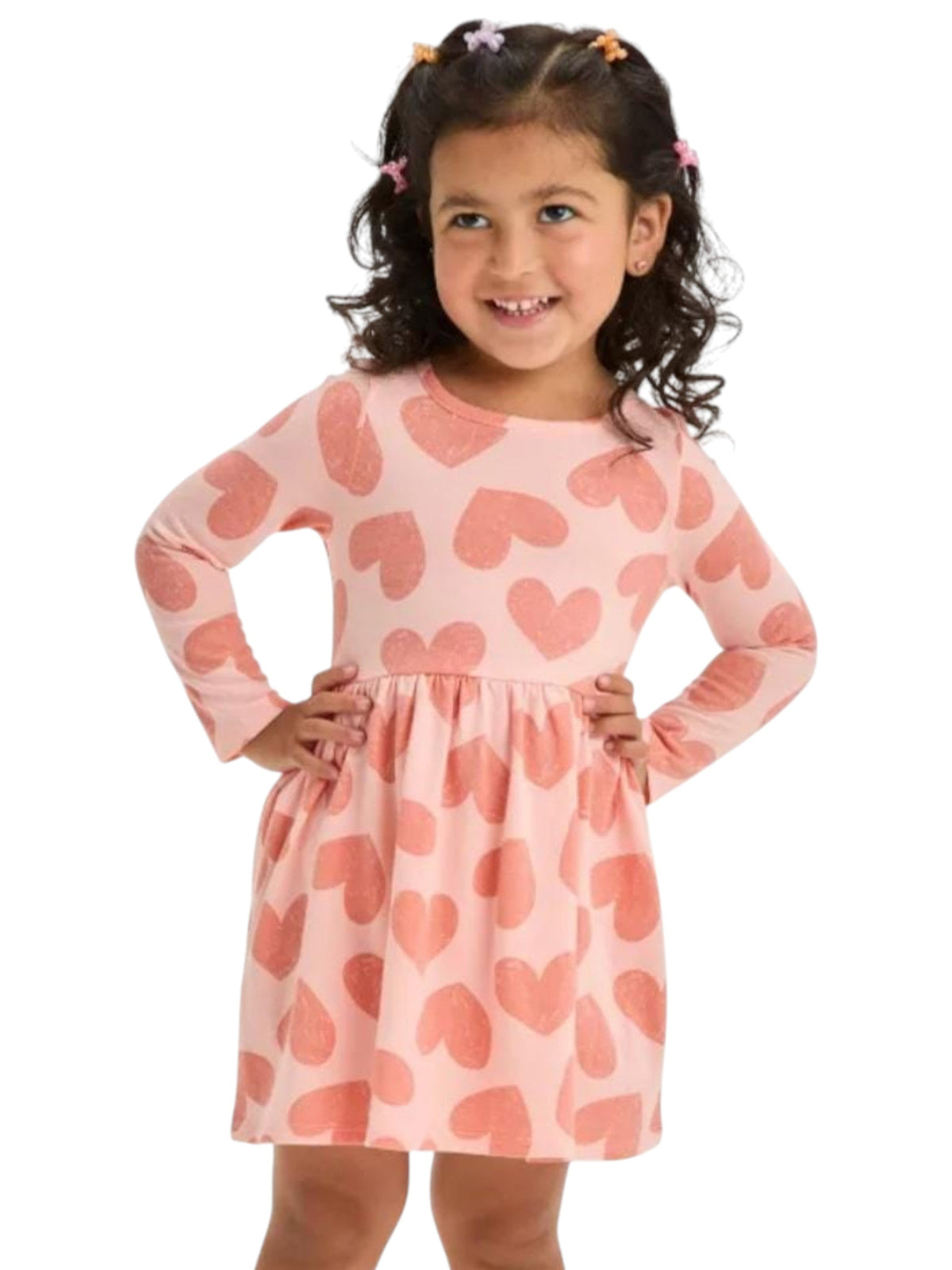 Image for Kids Girl's Hearts Printed Dress,Light Peach
