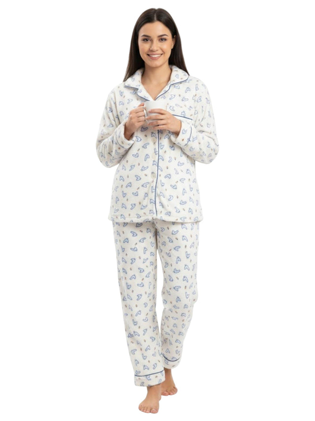 Image for Women's Faux Fur Pajama Set,Off White