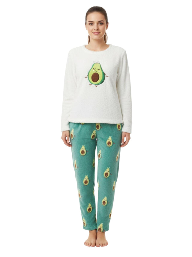 Image for Women's Faux Fur Pajama Set,Green/White