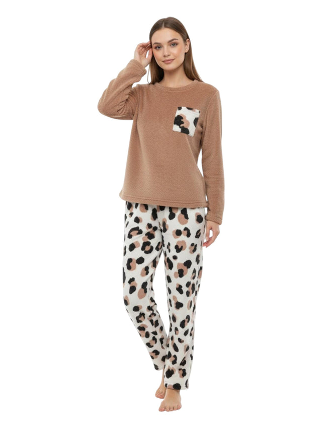 Image for Women's Faux Fur Pajama Set,Brown