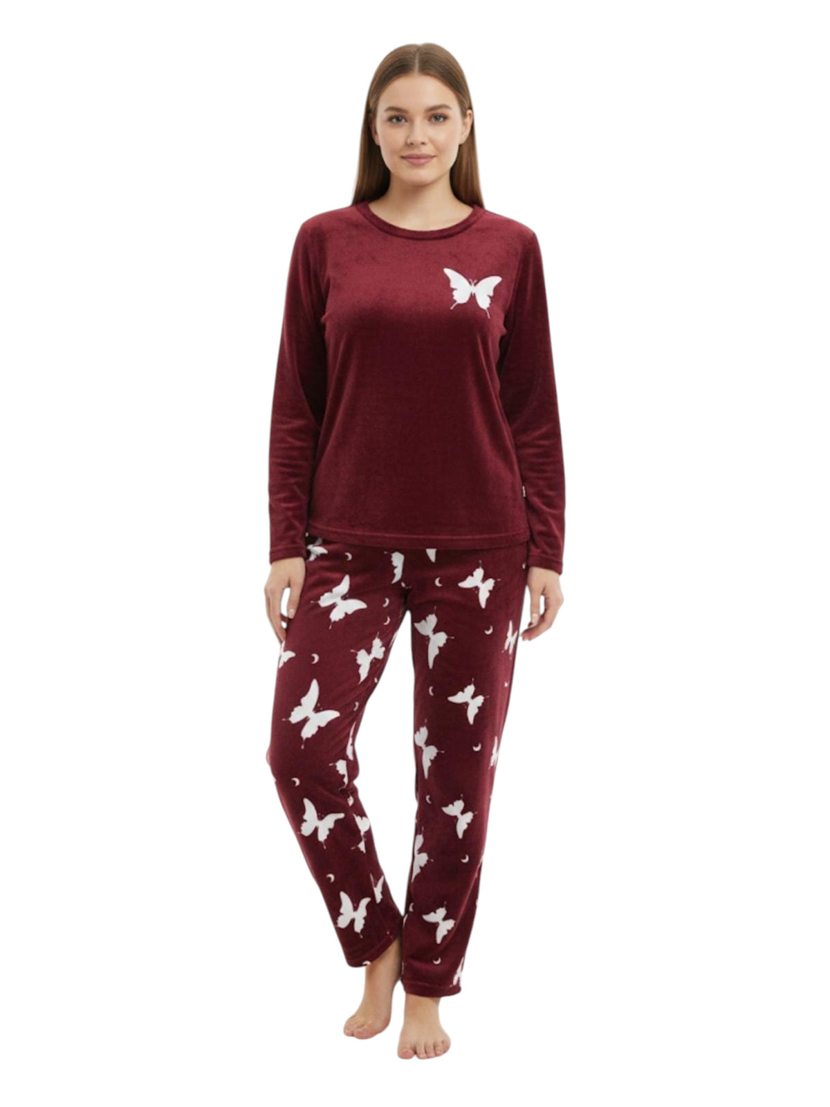Image for Women's Faux Fur Pajama Set,Burgundy