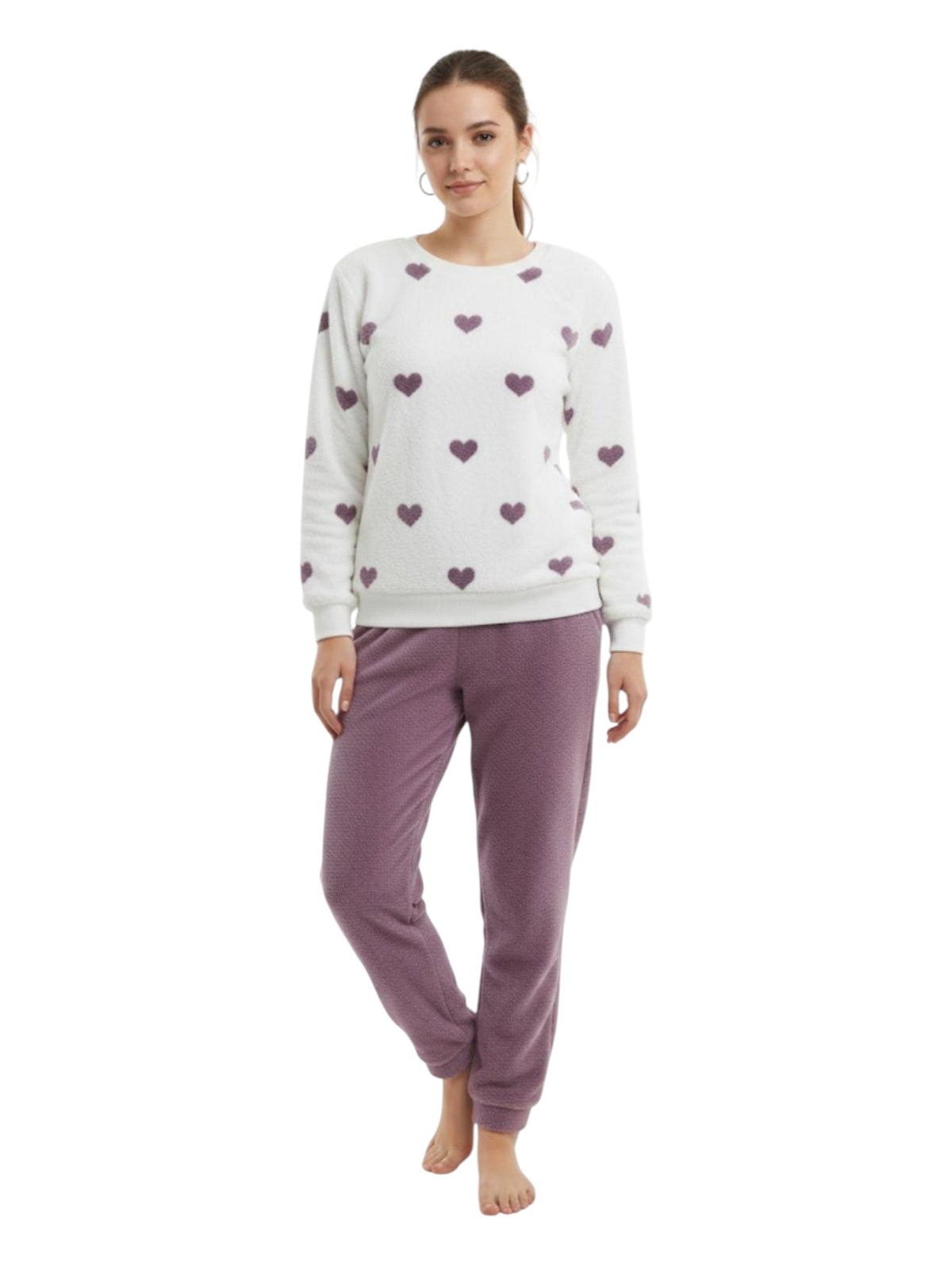 Image for Women's Faux Fur Pajama Set,Dark Purple/White