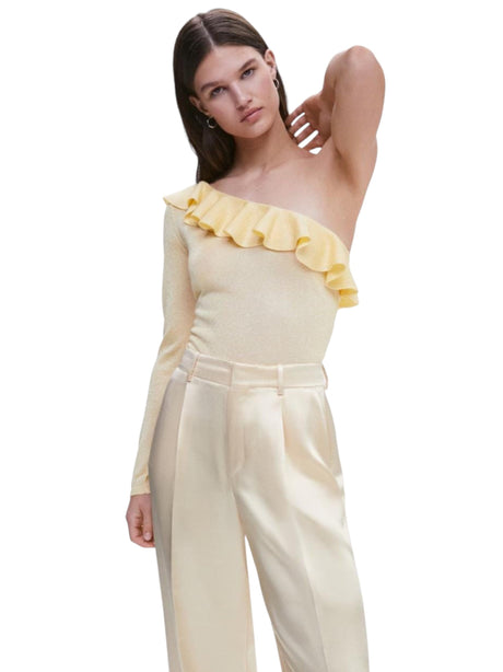 Image for Women's Textured Shiny Cold One Shoulders Top,Yellow