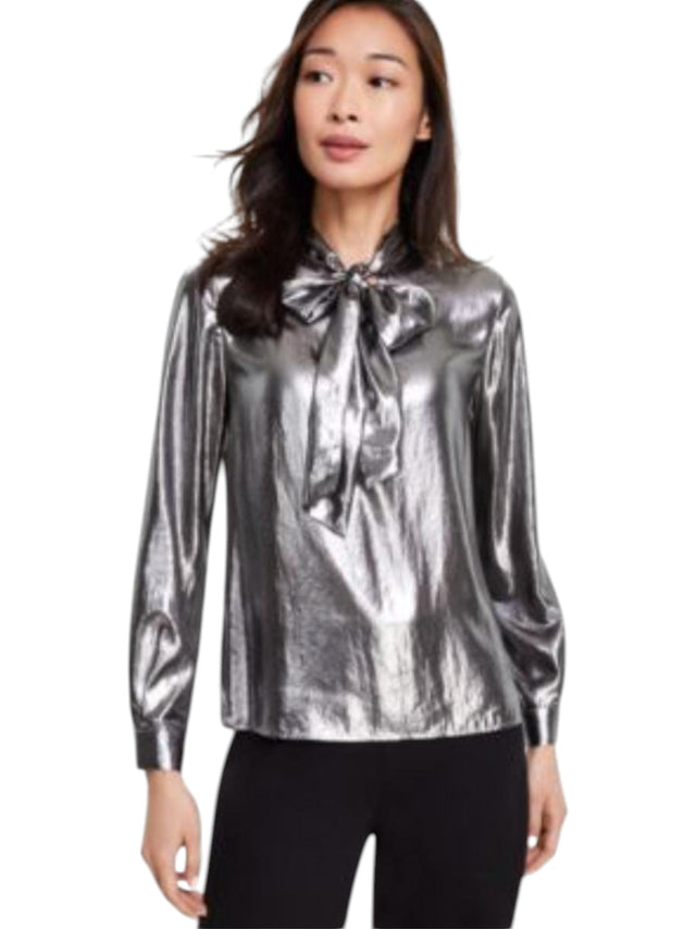 Image for Women's Plain Solid Metallic Top,Silver