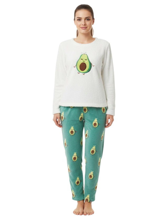 Image for Women's Faux Fur Sleepwear Pajama Set,Green/ White