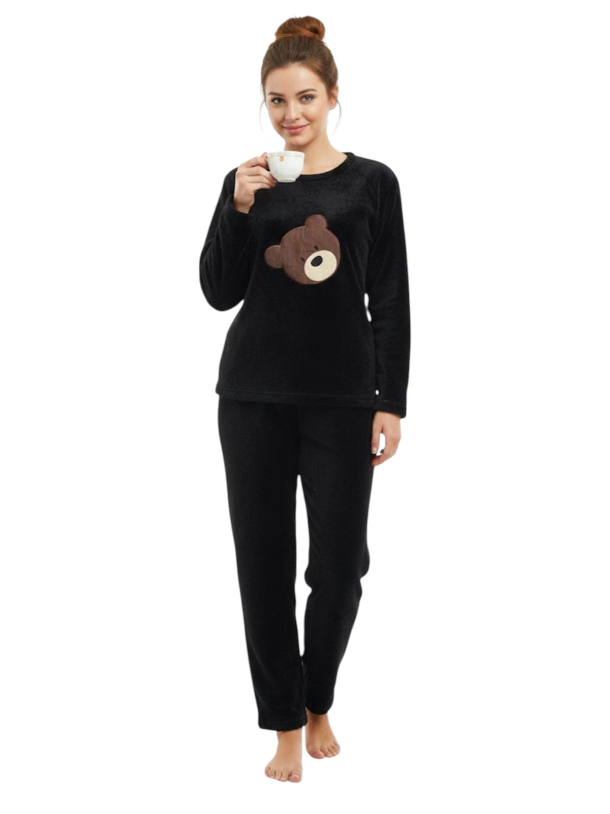 Image for Women's Faux Fur Sleepwear Pajama Set,Black