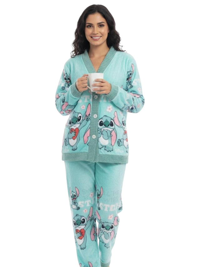 Image for Women's Faux Fur Sleepwear Pajama Set,Aqua