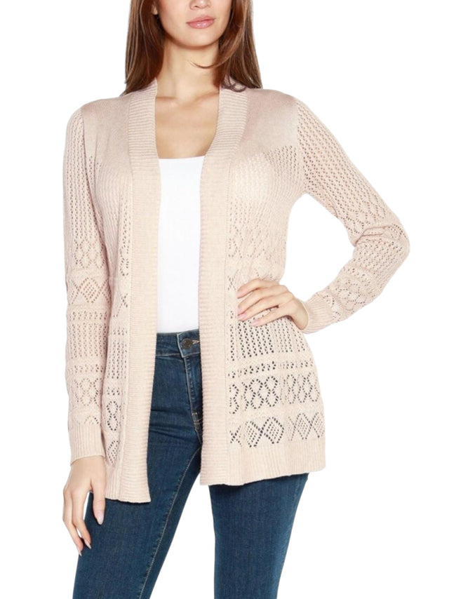 Image for Women's Open Knitted Solid Cardigan,Beige